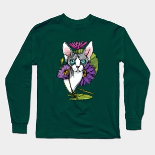 Sphynx Cat with Blue Lotus Long Sleeve T-Shirt